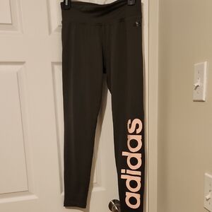 Adidas Dark Gray Women's Leggings with Pink Logo Sz M
